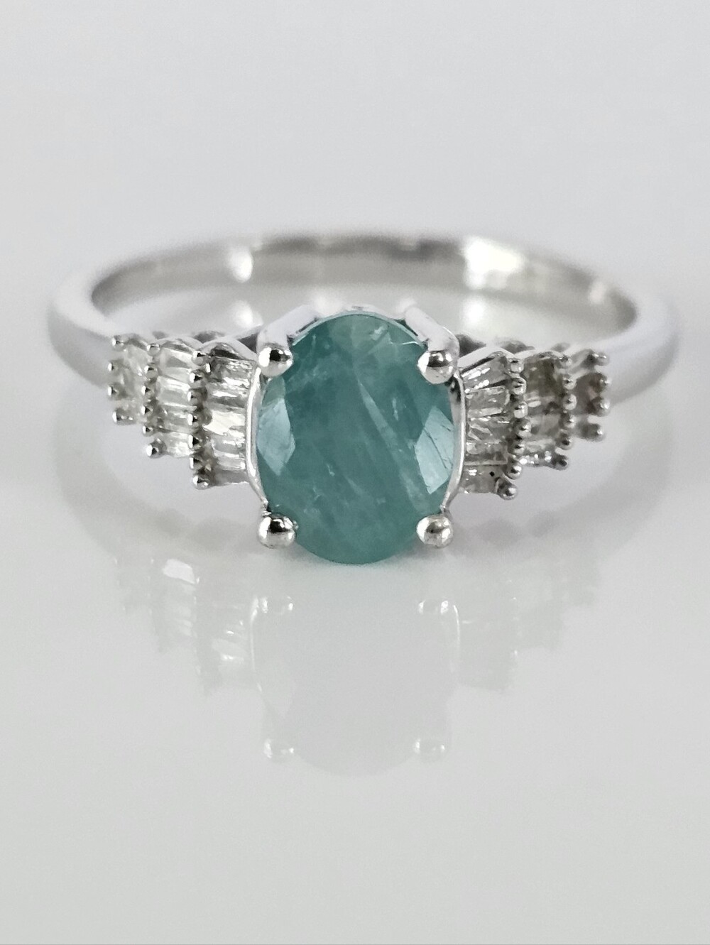 Rare Grandidierite & White Diamond Baguettes Ring Platinum Sterling Silver Sz 9!